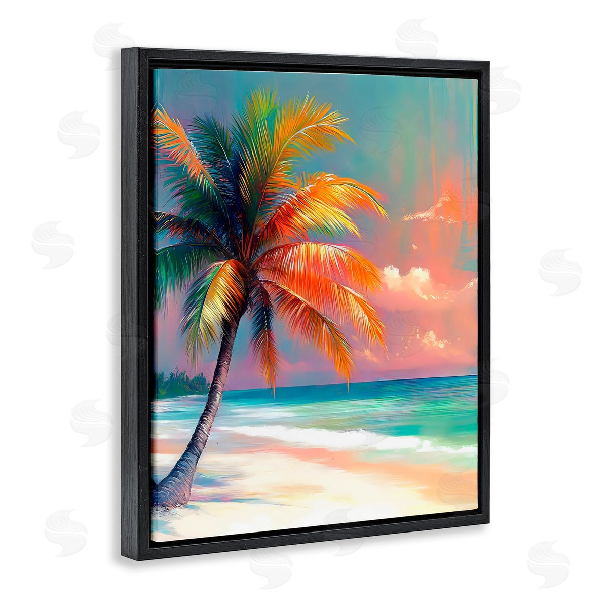 LSR Design Studio Sunset Kissed Palm Tree Black Floating Frame Canvas Wall Art Print