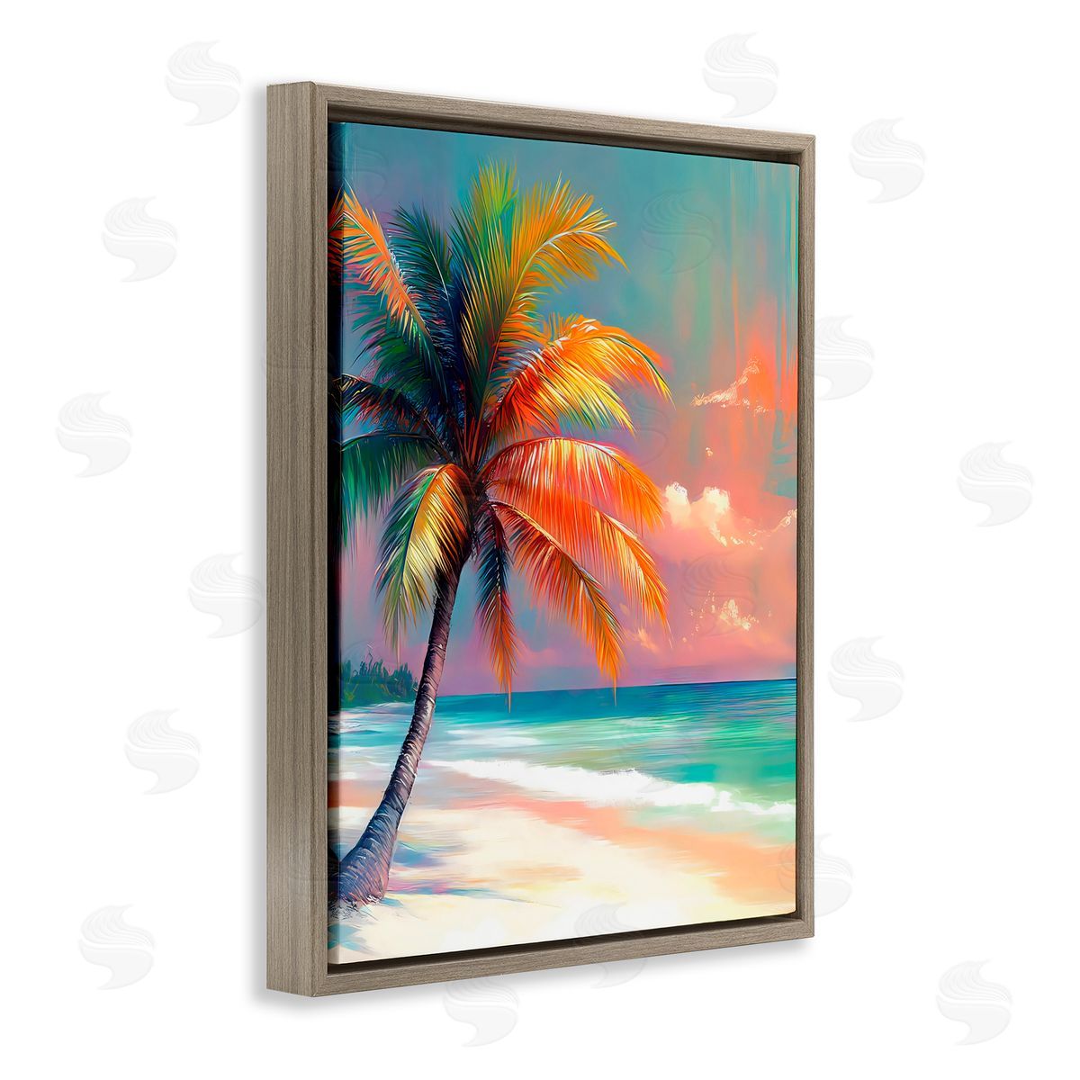 LSR Design Studio Sunset Kissed Palm Tree Brown Floating Frame Canvas Art Print