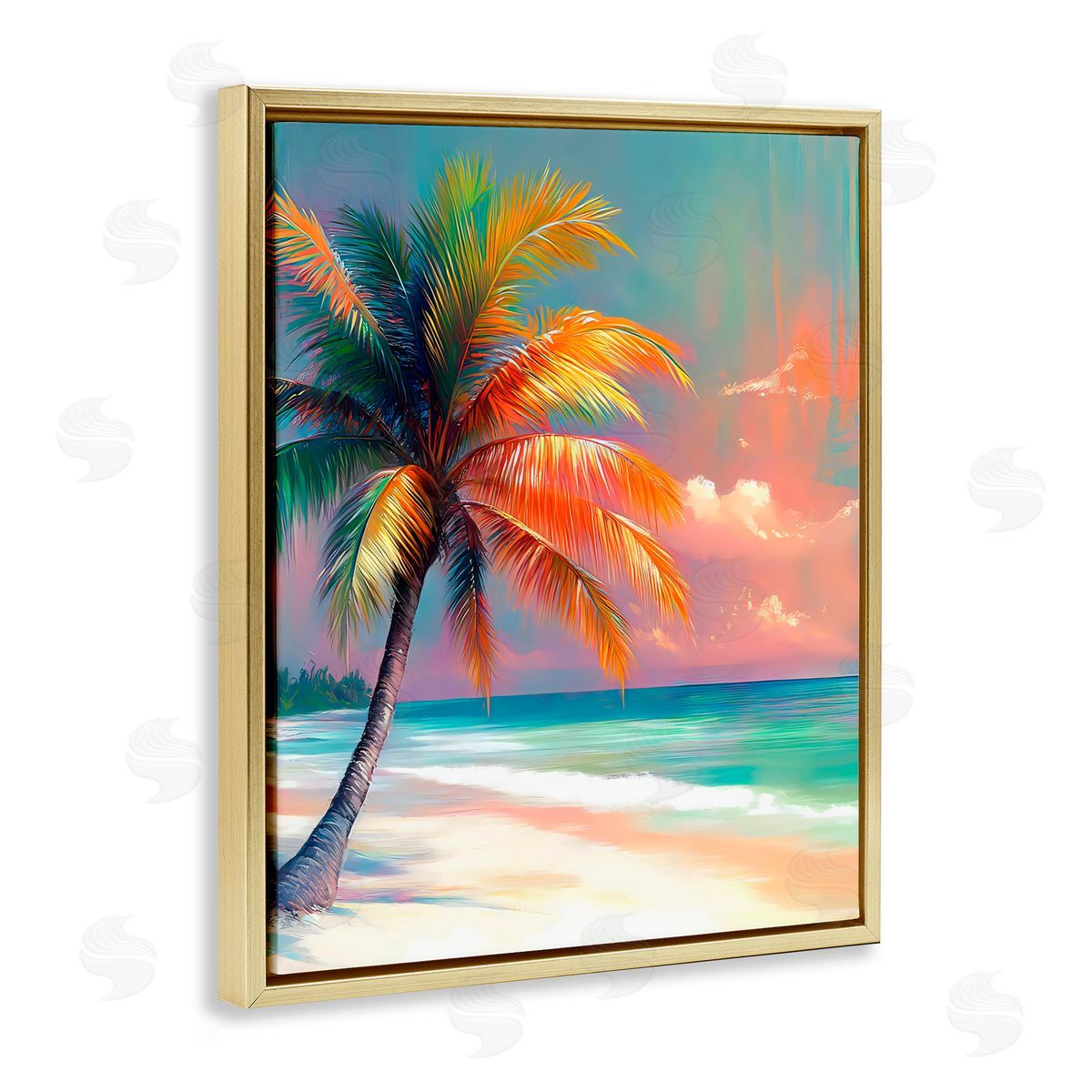 LSR Design Studio Sunset Kissed Palm Tree Gold Floating Frame Canvas Art Print