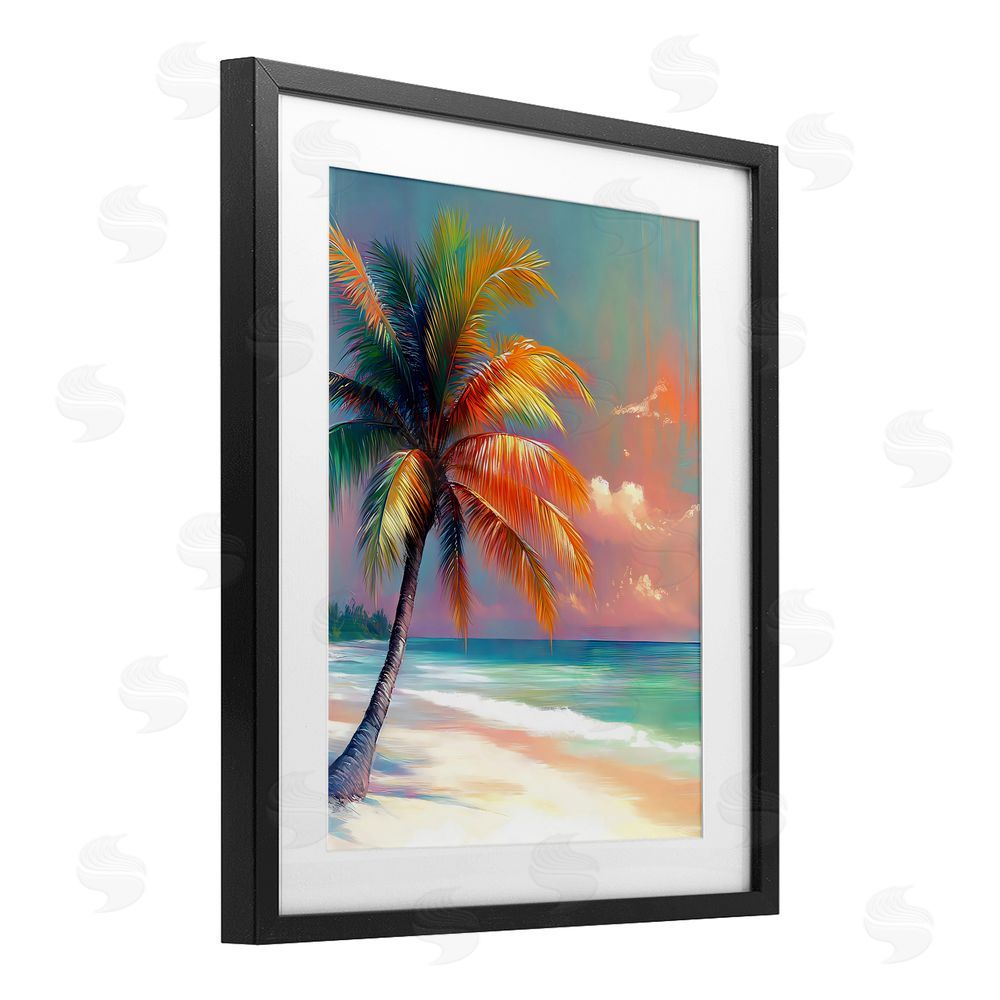 LSR Design Studio Sunset Kissed Palm Tree Black Framed Print Under Glass Art