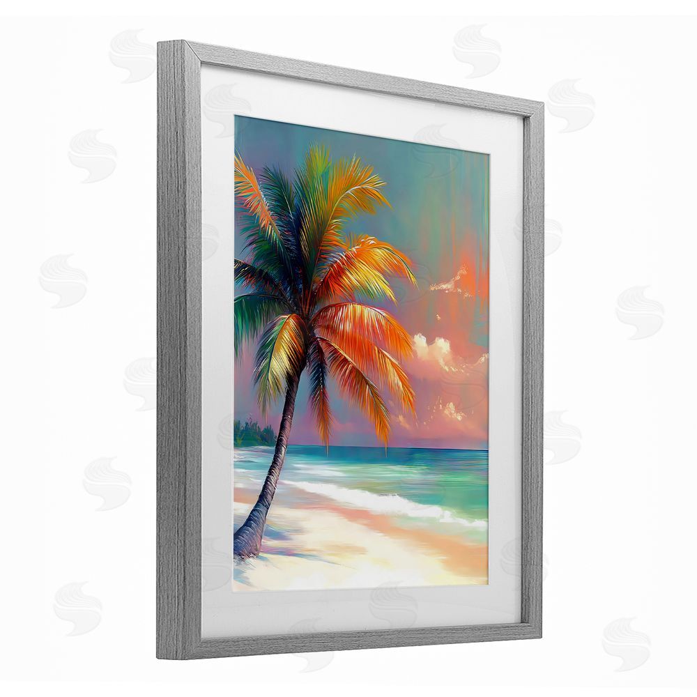 LSR Design Studio Sunset Kissed Palm Tree Gray Framed Print Under Glass Art