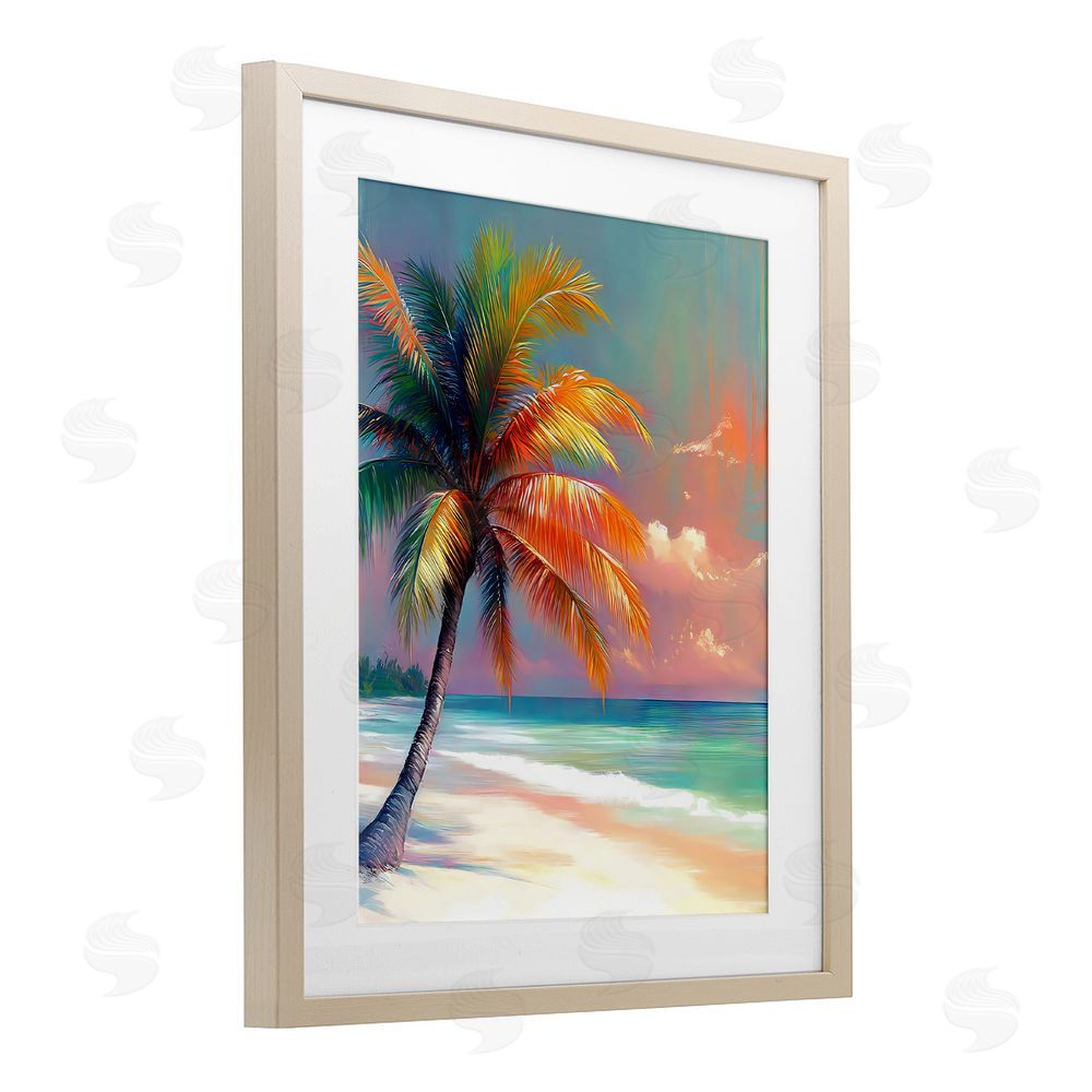 LSR Design Studio Sunset Kissed Palm Tree Birch Framed Print Under Glass Art
