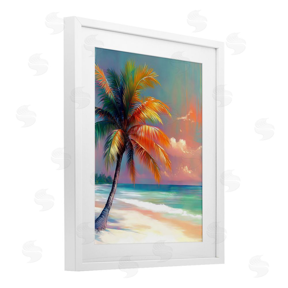 LSR Design Studio Sunset Kissed Palm Tree White Framed Print Under Glass Art