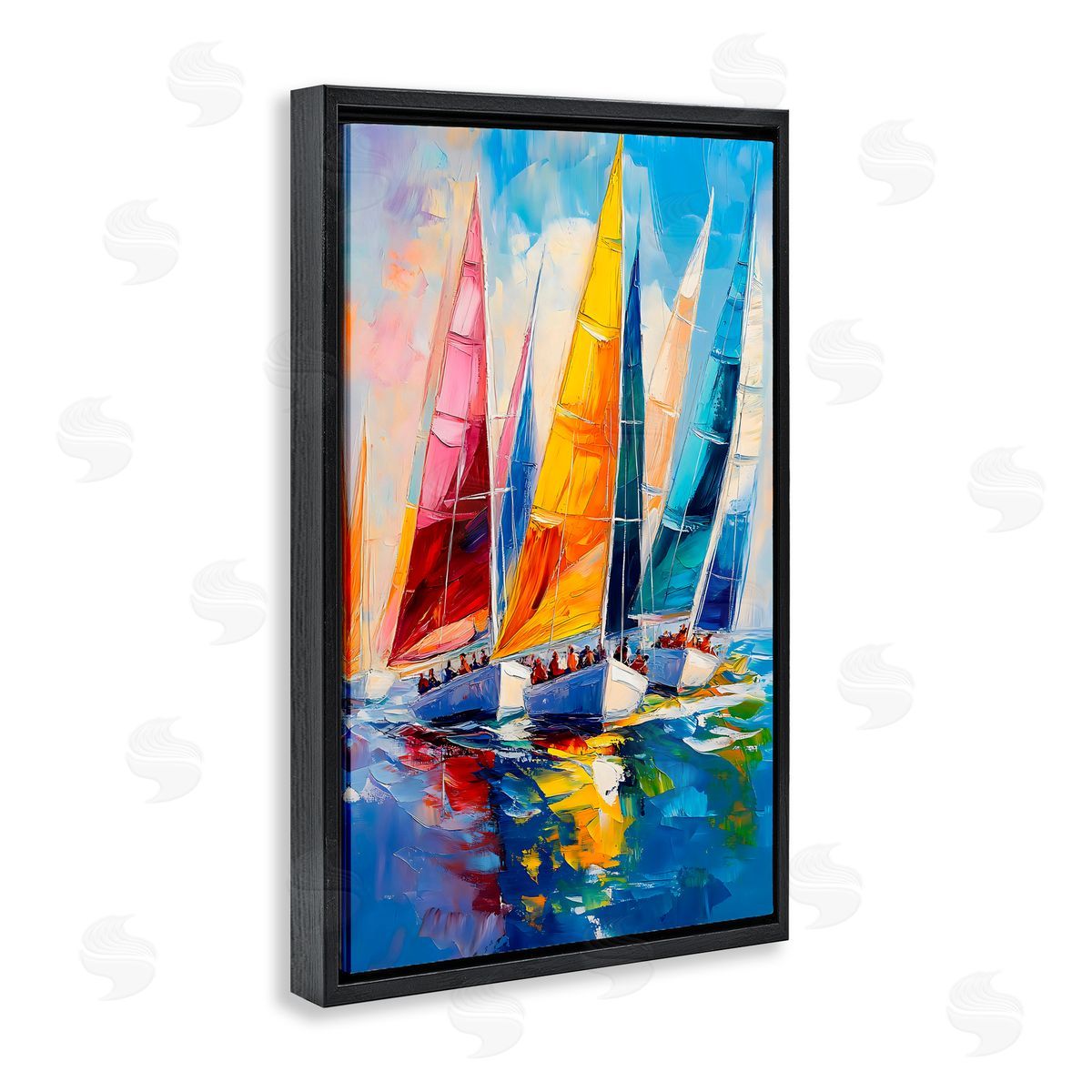 LSR Design Studio Colorful Sails Regatta Black Floating Frame Canvas Wall Art Print