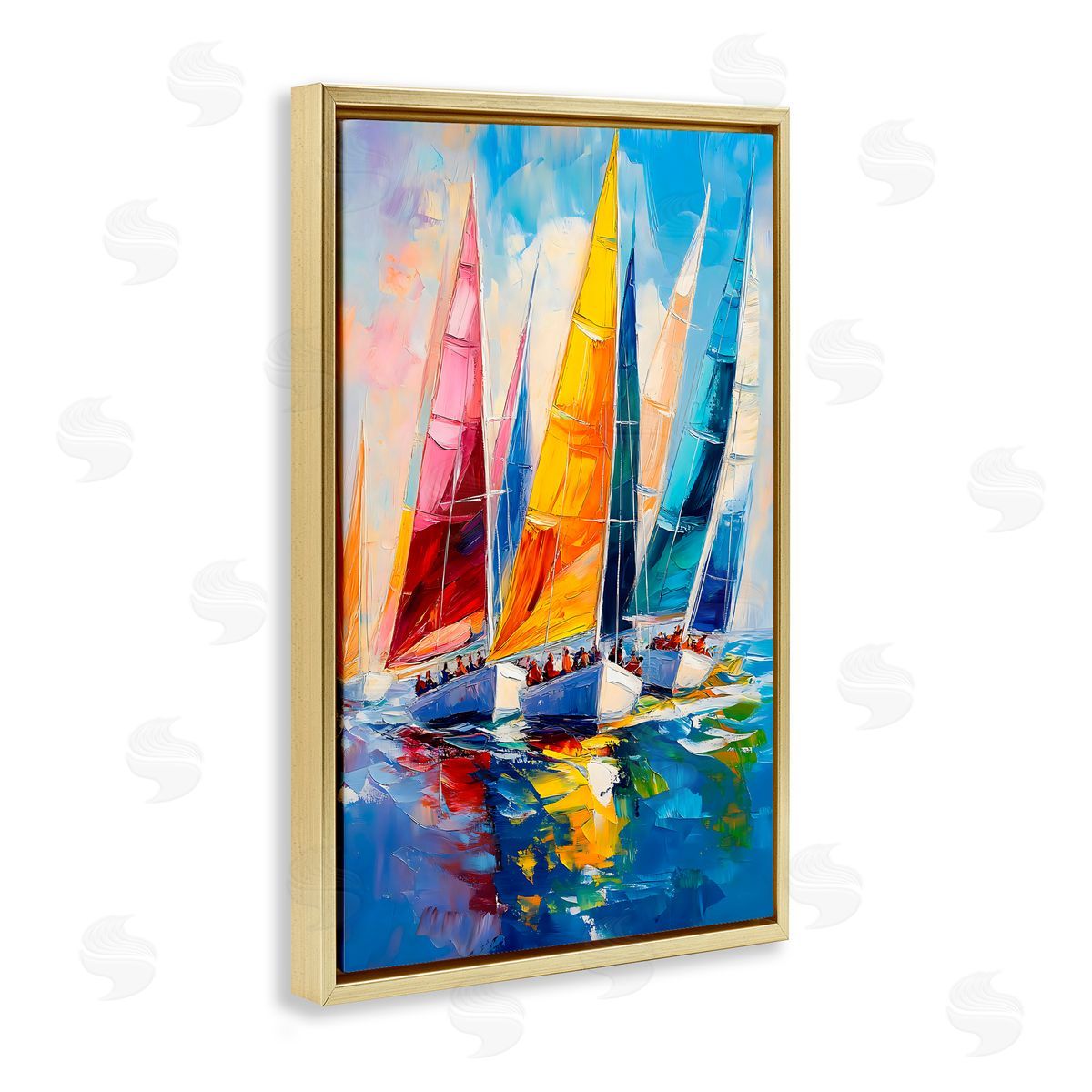 LSR Design Studio Colorful Sails Regatta Gold Floating Frame Canvas Art Print
