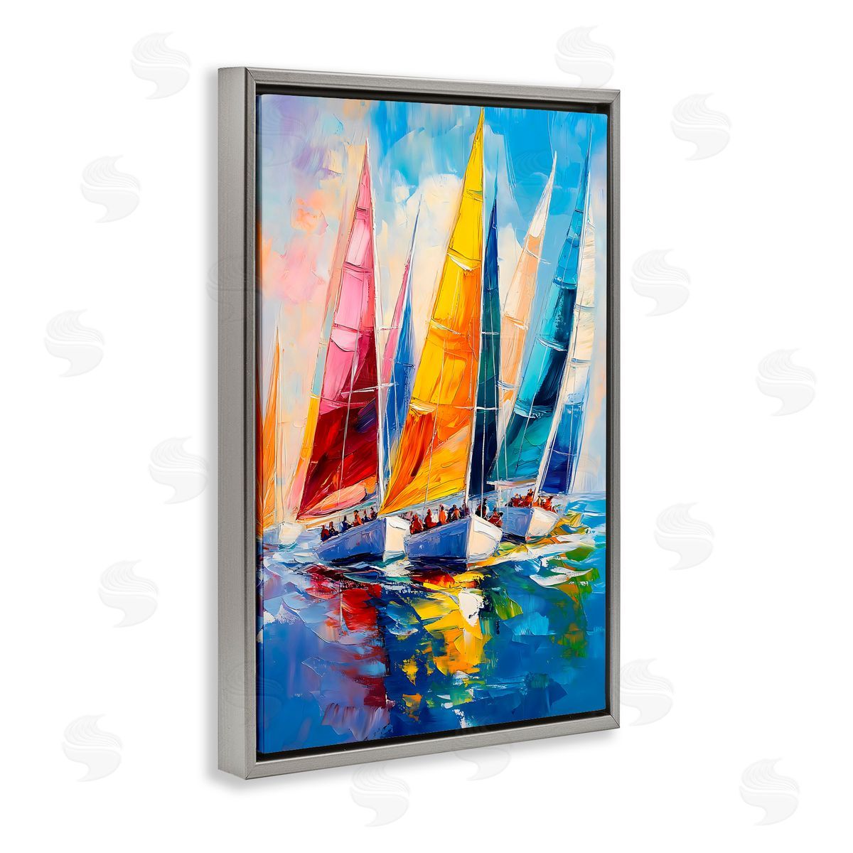 LSR Design Studio Colorful Sails Regatta Gray Floating Frame Canvas Art Print