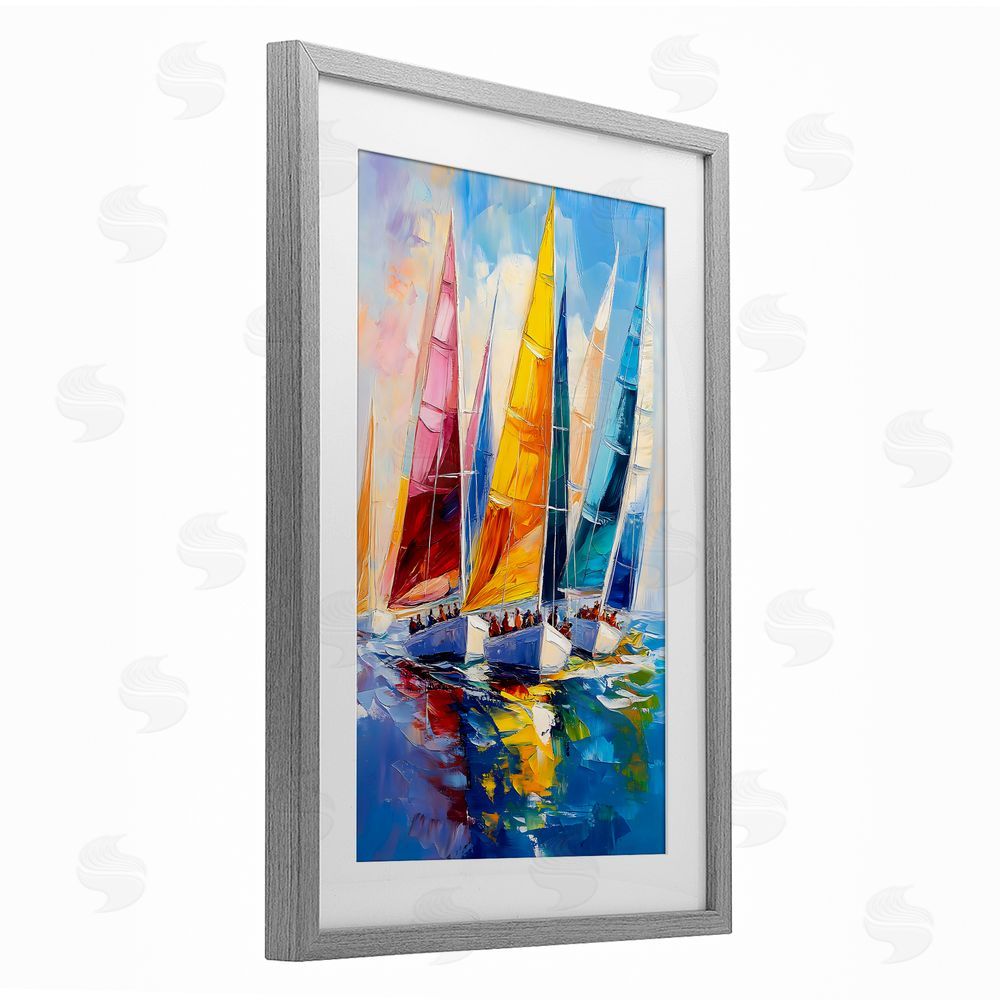 LSR Design Studio Colorful Sails Regatta Gray Framed Print Under Glass Art