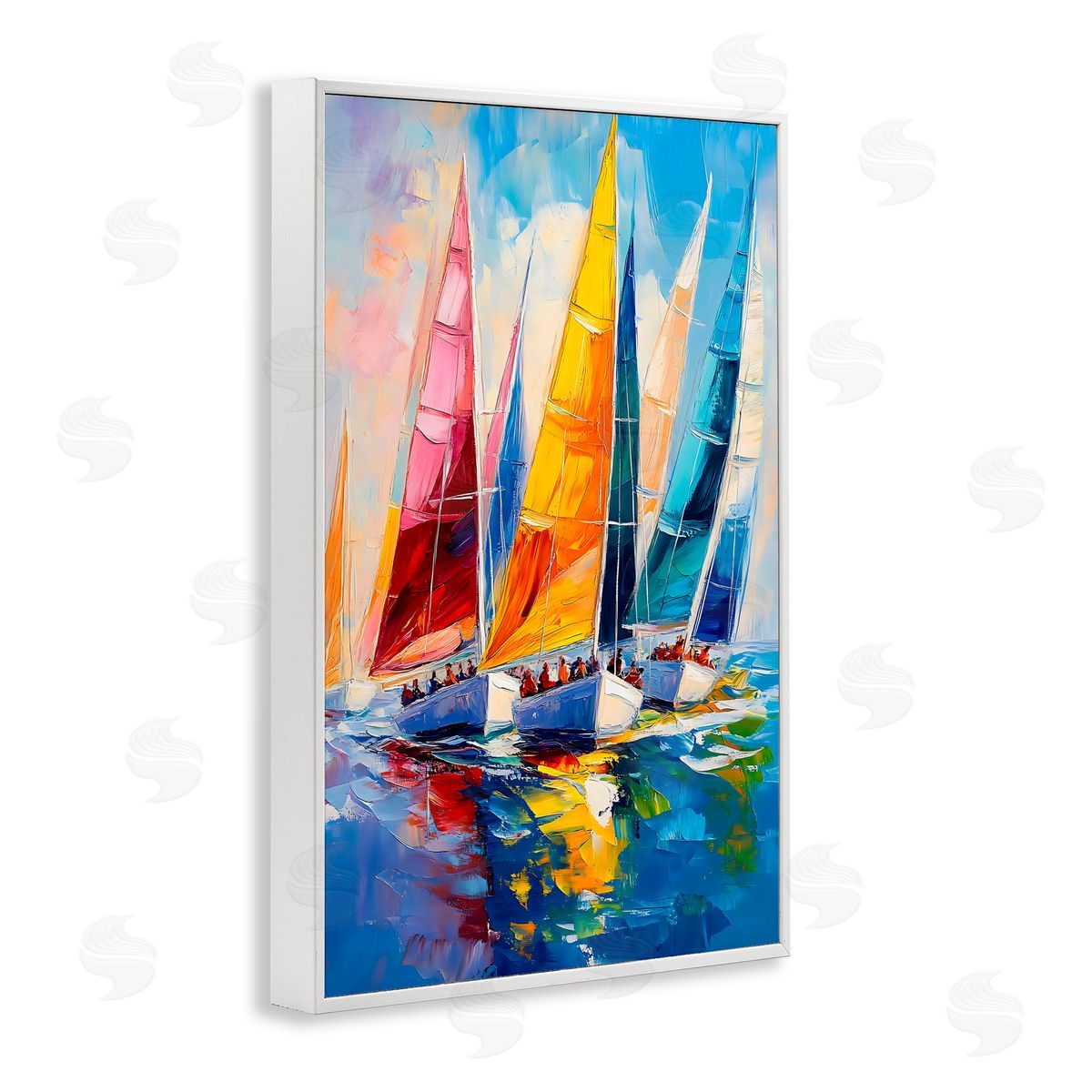 LSR Design Studio Colorful Sails Regatta White Frame Giclee Art Print
