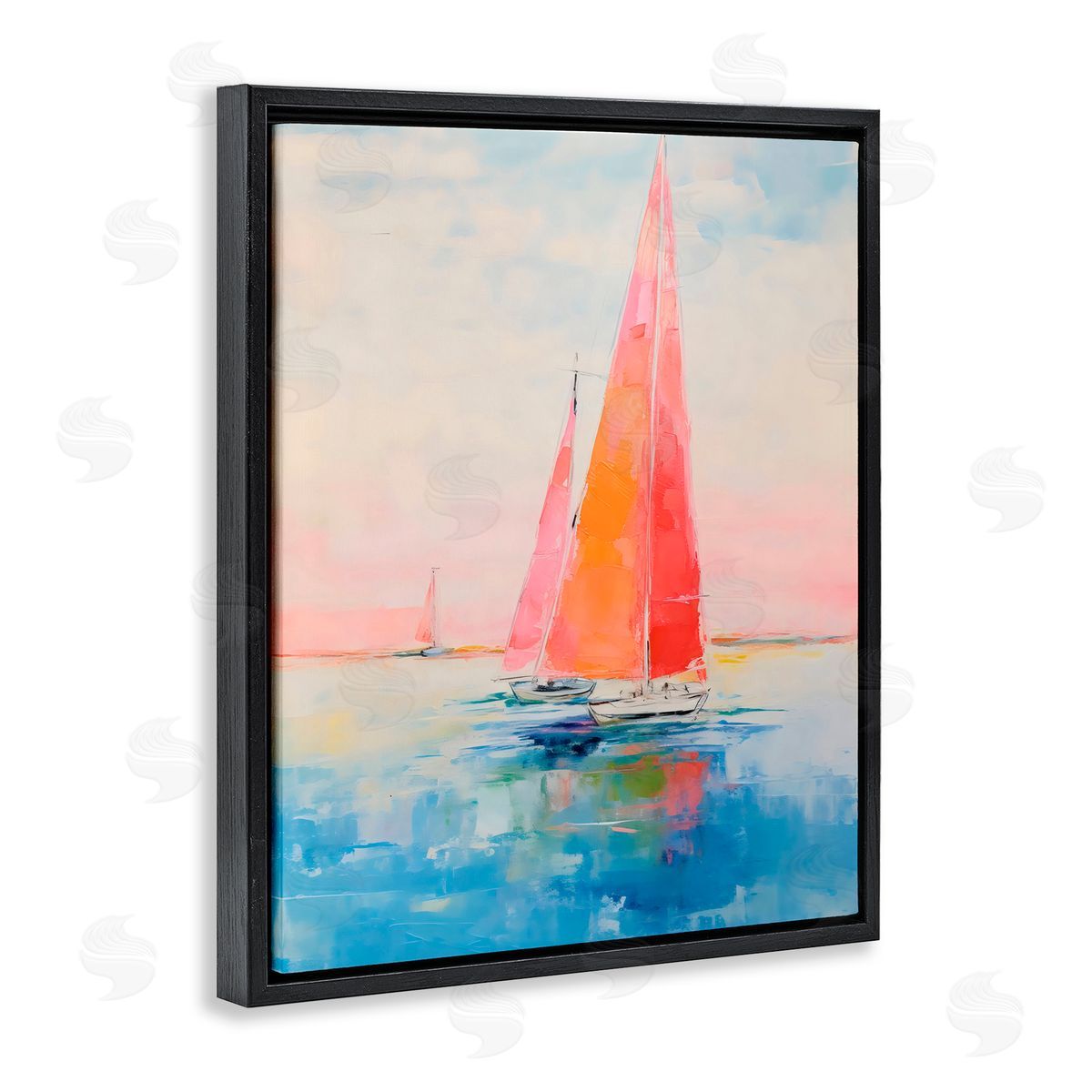 LSR Design Studio Peachy Sails Impression Black Floating Frame Canvas Wall Art Print