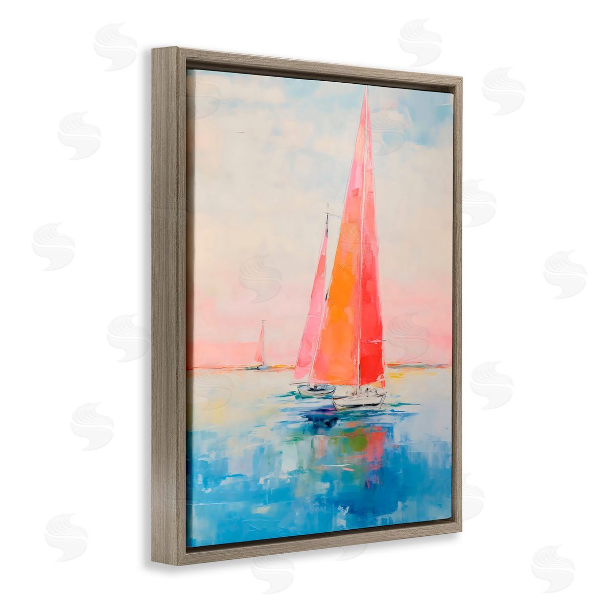 LSR Design Studio Peachy Sails Impression Brown Floating Frame Canvas Art Print