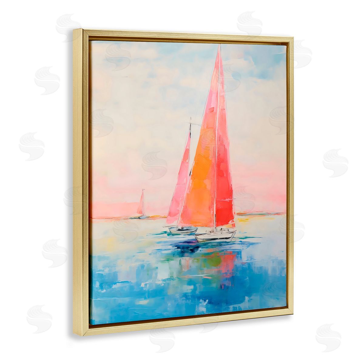 LSR Design Studio Peachy Sails Impression Gold Floating Frame Canvas Art Print