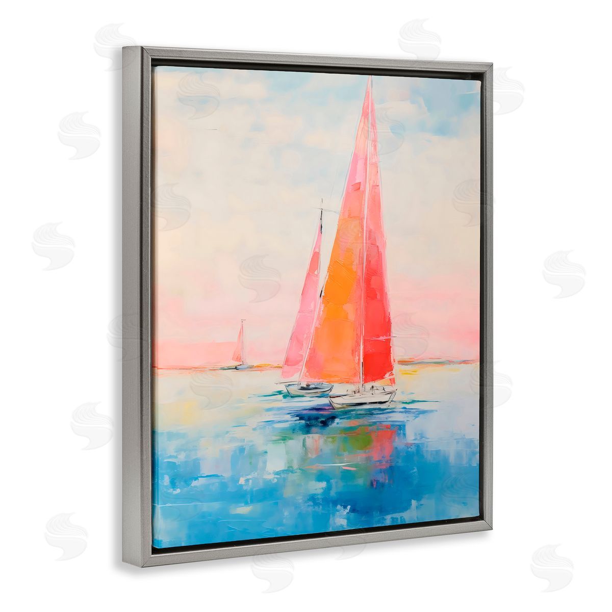 LSR Design Studio Peachy Sails Impression Gray Floating Frame Canvas Art Print