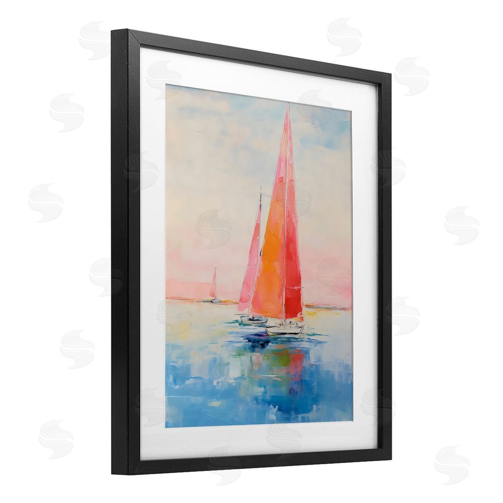 LSR Design Studio Peachy Sails Impression Black Framed Print Under Glass Art