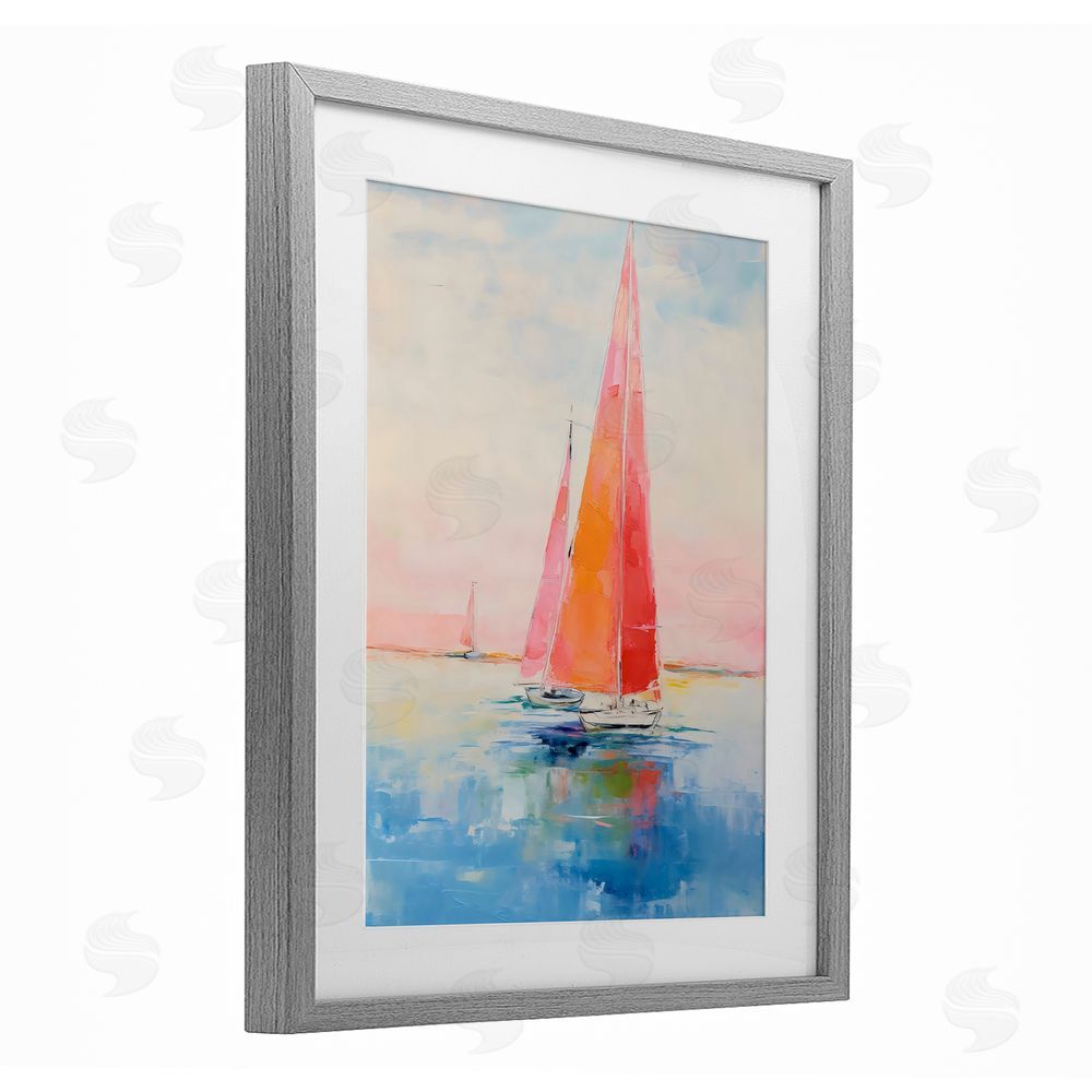 LSR Design Studio Peachy Sails Impression Gray Framed Print Under Glass Art
