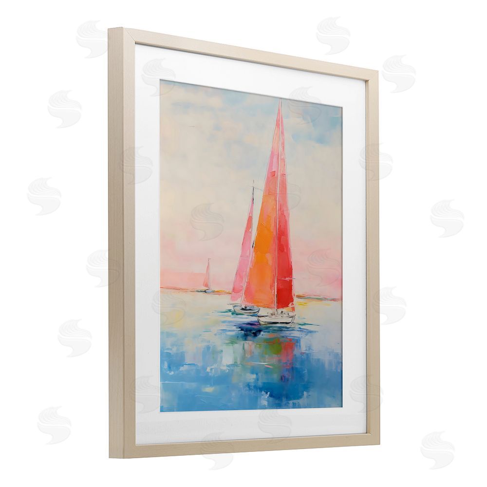 LSR Design Studio Peachy Sails Impression Birch Framed Print Under Glass Art