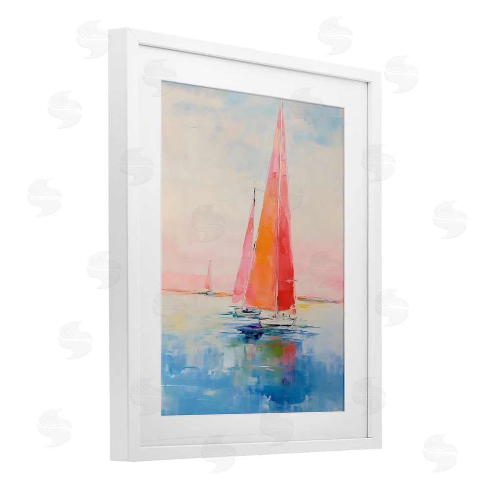 LSR Design Studio Peachy Sails Impression White Framed Print Under Glass Art