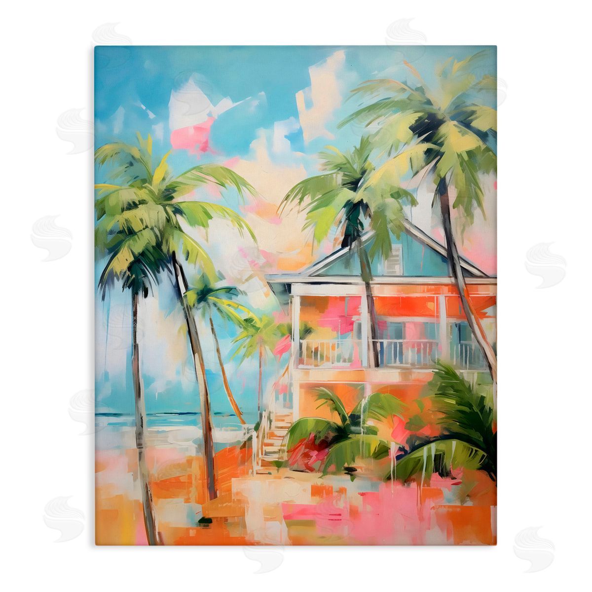 LSR Design Studio Blue Beach House Abstract Canvas Wall Art Print
