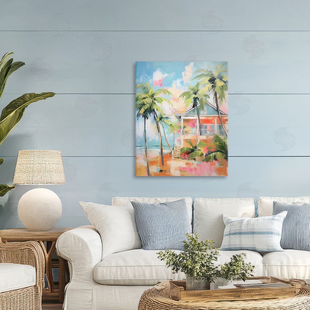 LSR Design Studio Blue Beach House Abstract Printed Wall Art in Room