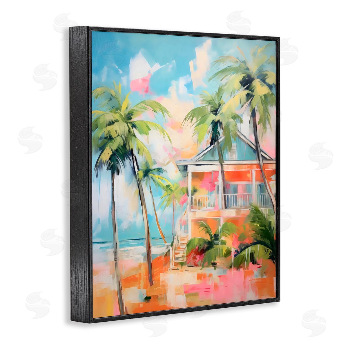 LSR Design Studio Blue Beach House Abstract Black Framed Giclee Art Print