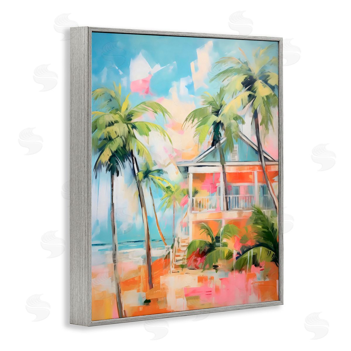 LSR Design Studio Blue Beach House Abstract Gray Framed Giclee Art Print
