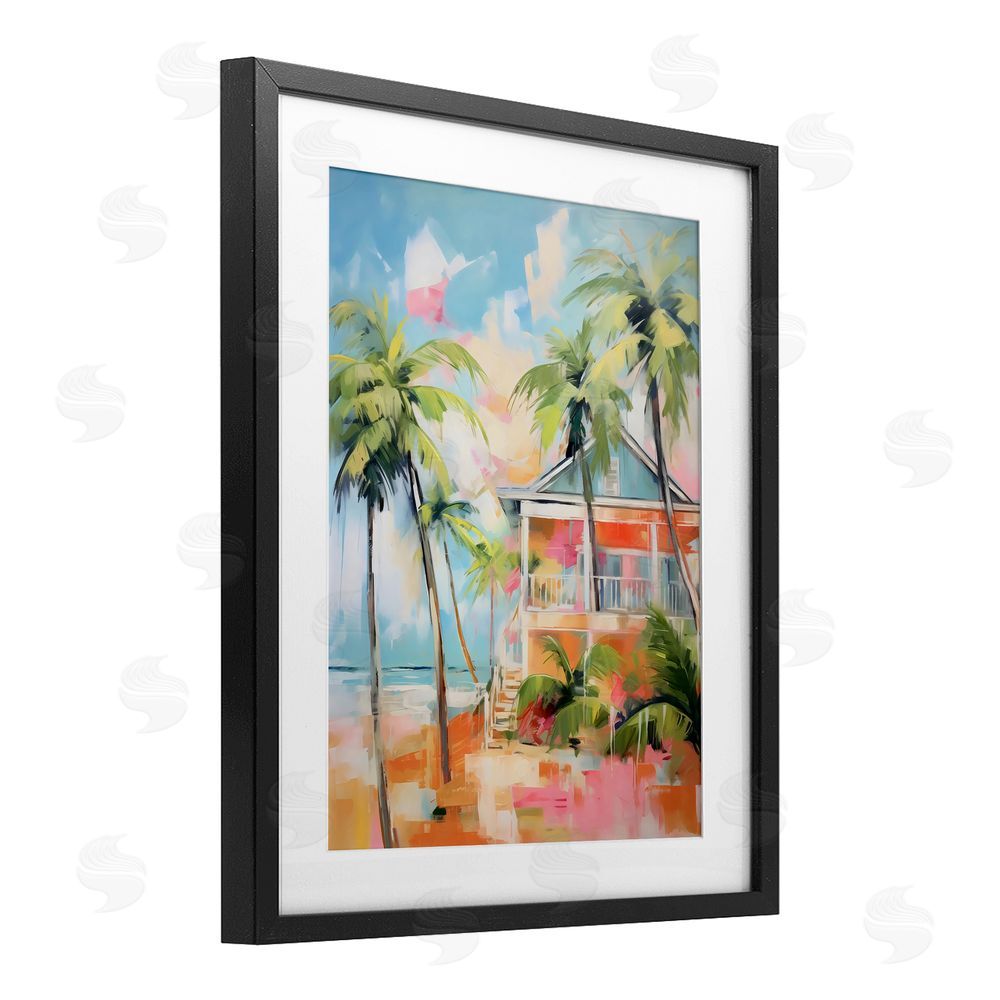 LSR Design Studio Blue Beach House Abstract Black Framed Print Under Glass Art