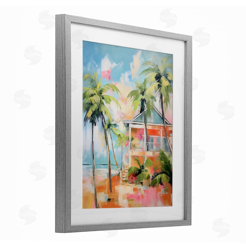 LSR Design Studio Blue Beach House Abstract Gray Framed Print Under Glass Art