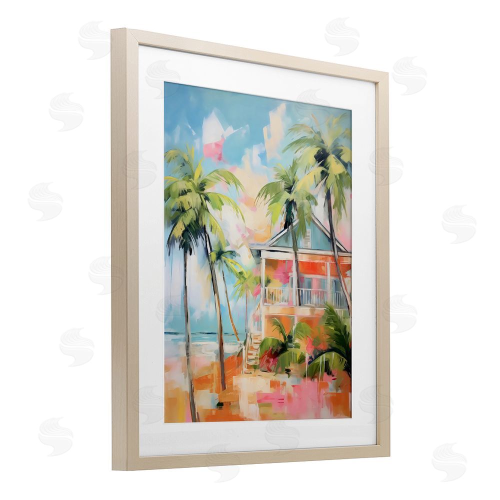 LSR Design Studio Blue Beach House Abstract Birch Framed Print Under Glass Art