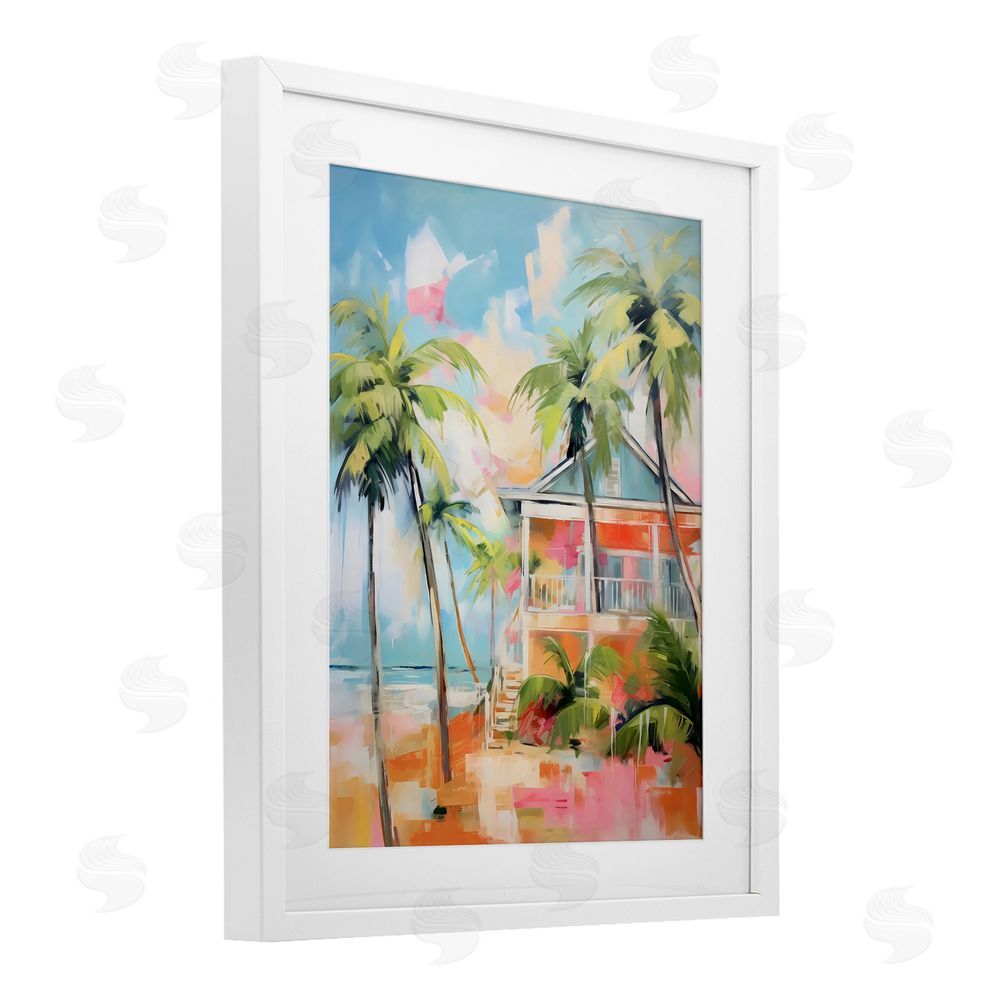 LSR Design Studio Blue Beach House Abstract White Framed Print Under Glass Art
