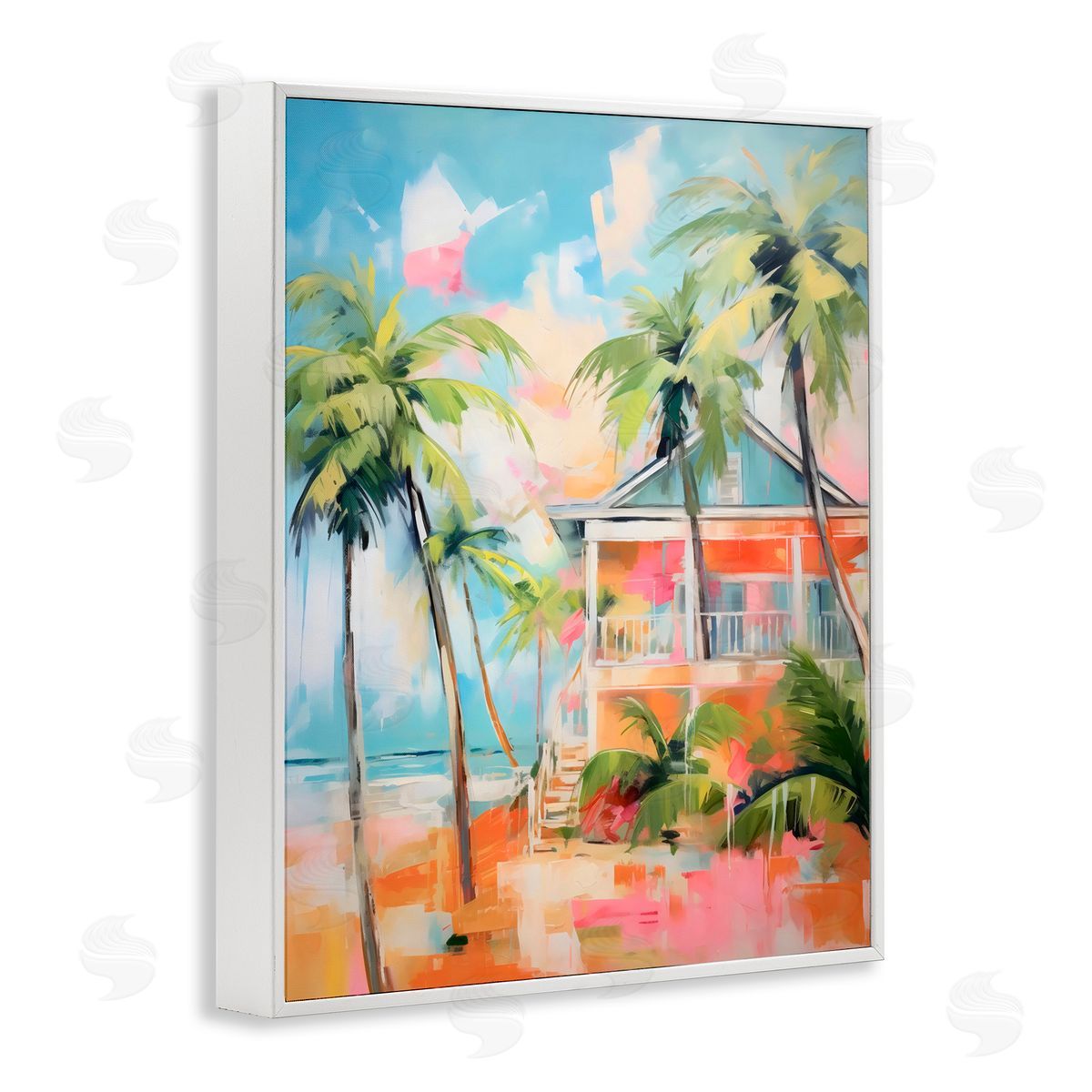 LSR Design Studio Blue Beach House Abstract White Frame Giclee Art Print