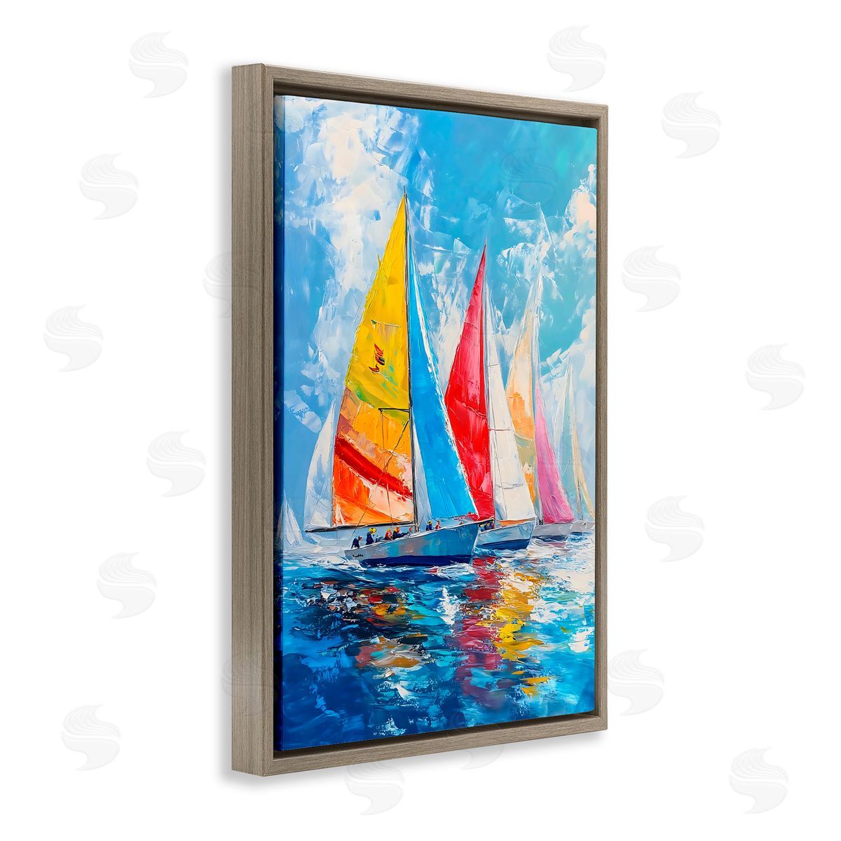 LSR Design Studio Fleet of Colorful Sails Brown Floating Frame Canvas Art Print