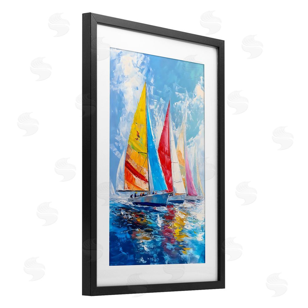 LSR Design Studio Fleet of Colorful Sails Black Framed Print Under Glass Art