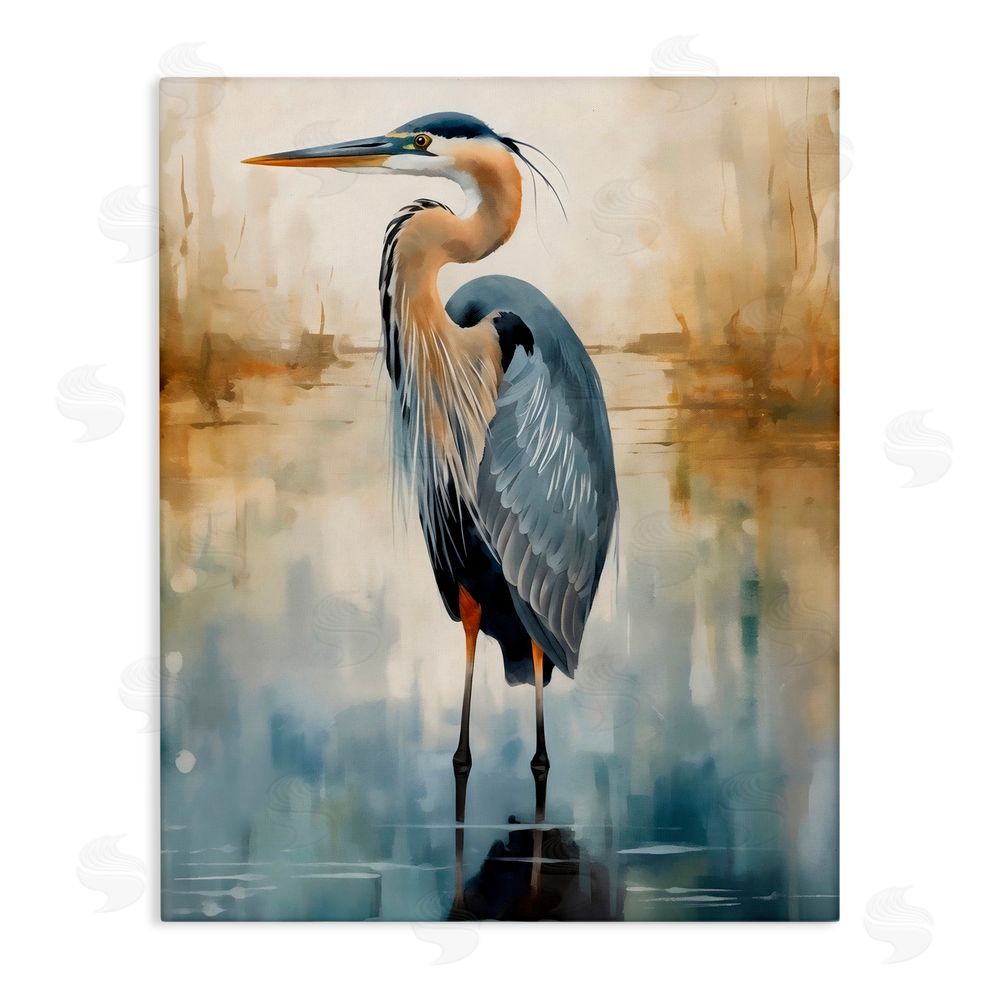 LSR Design Studio Peaceful Heron over Abstract Canvas Wall Art Print
