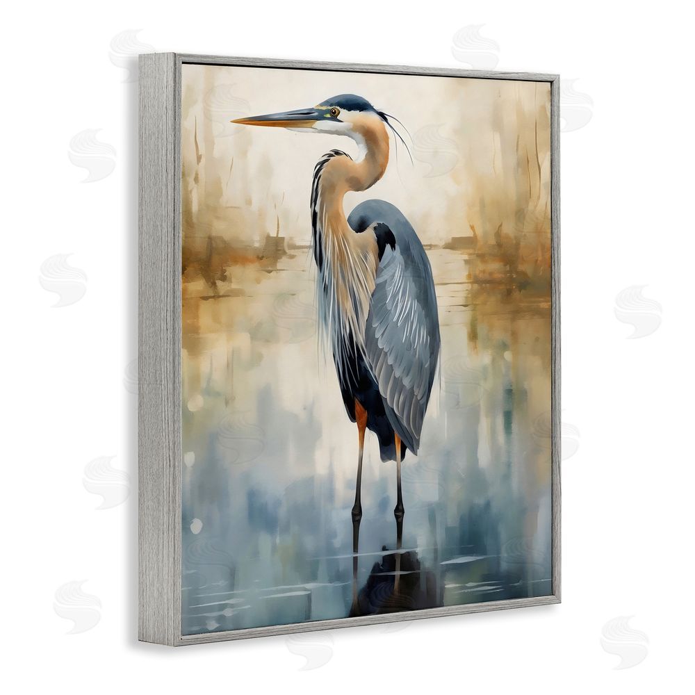 LSR Design Studio Peaceful Heron over Abstract Gray Framed Giclee Art Print