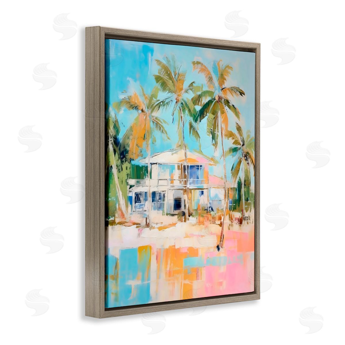 LSR Design Studio Abstract Tropical Bungalow Brown Floating Frame Canvas Art Print