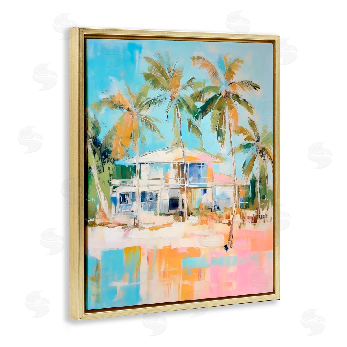 LSR Design Studio Abstract Tropical Bungalow Gold Floating Frame Canvas Art Print