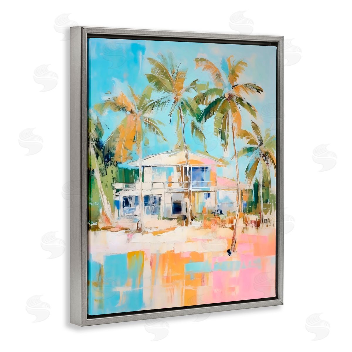 LSR Design Studio Abstract Tropical Bungalow Gray Floating Frame Canvas Art Print