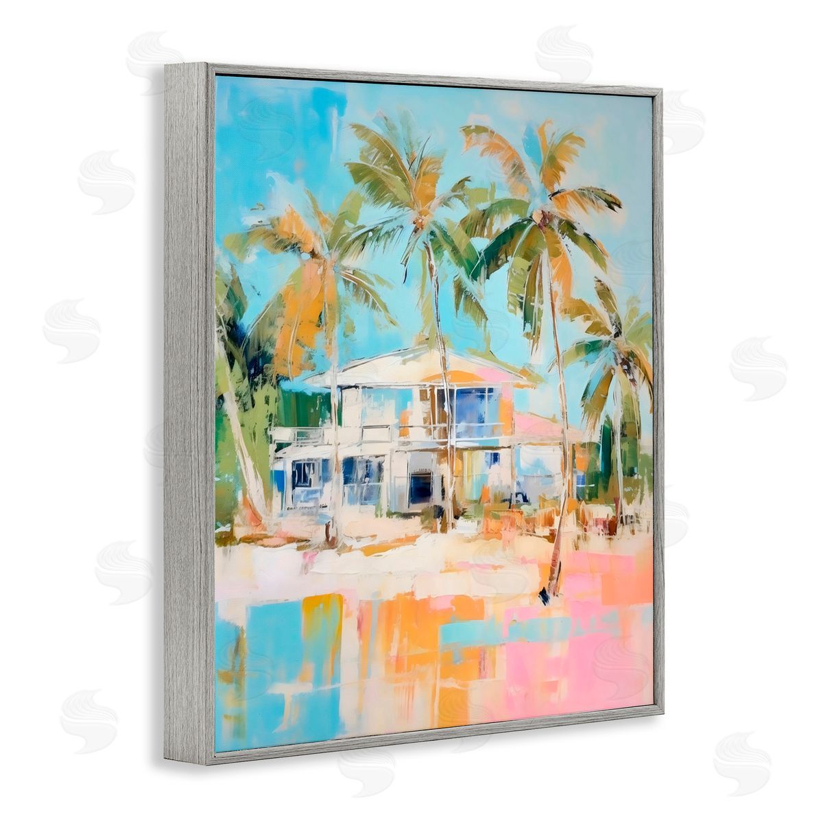 LSR Design Studio Abstract Tropical Bungalow Gray Framed Giclee Art Print