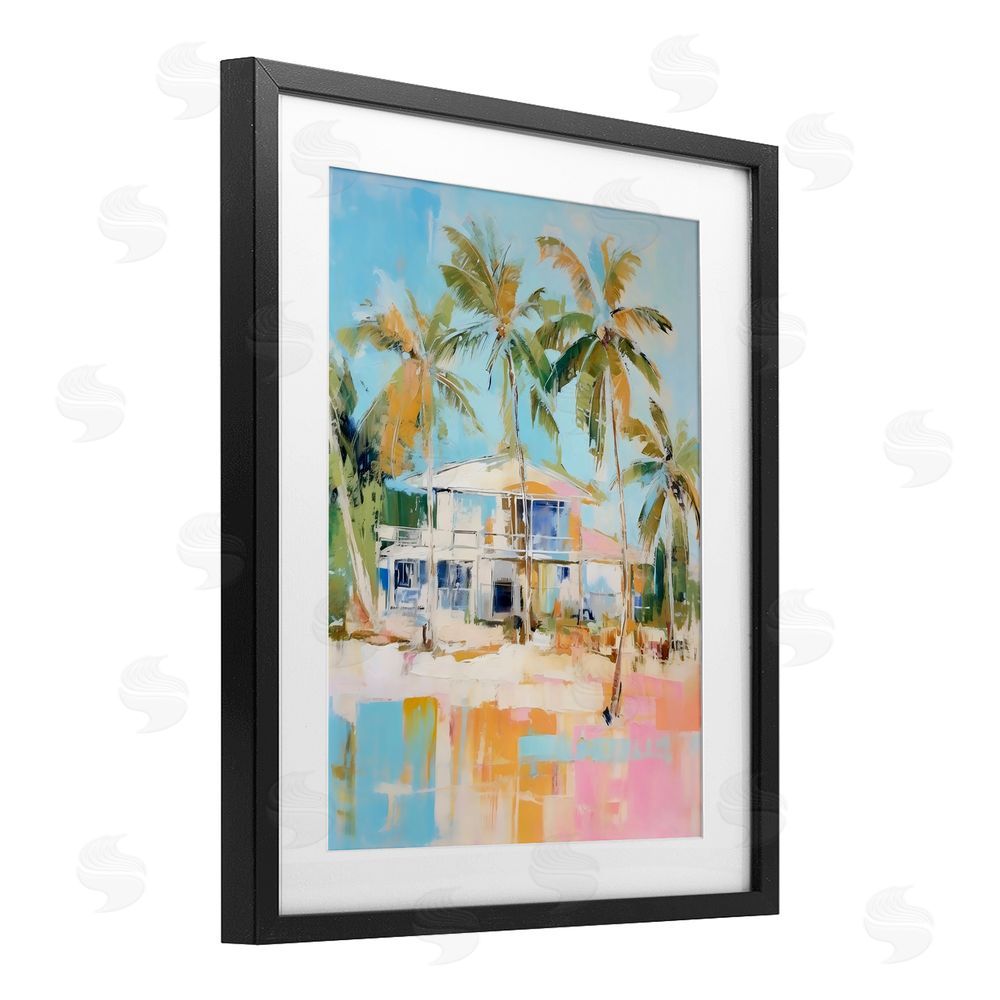 LSR Design Studio Abstract Tropical Bungalow Black Framed Print Under Glass Art