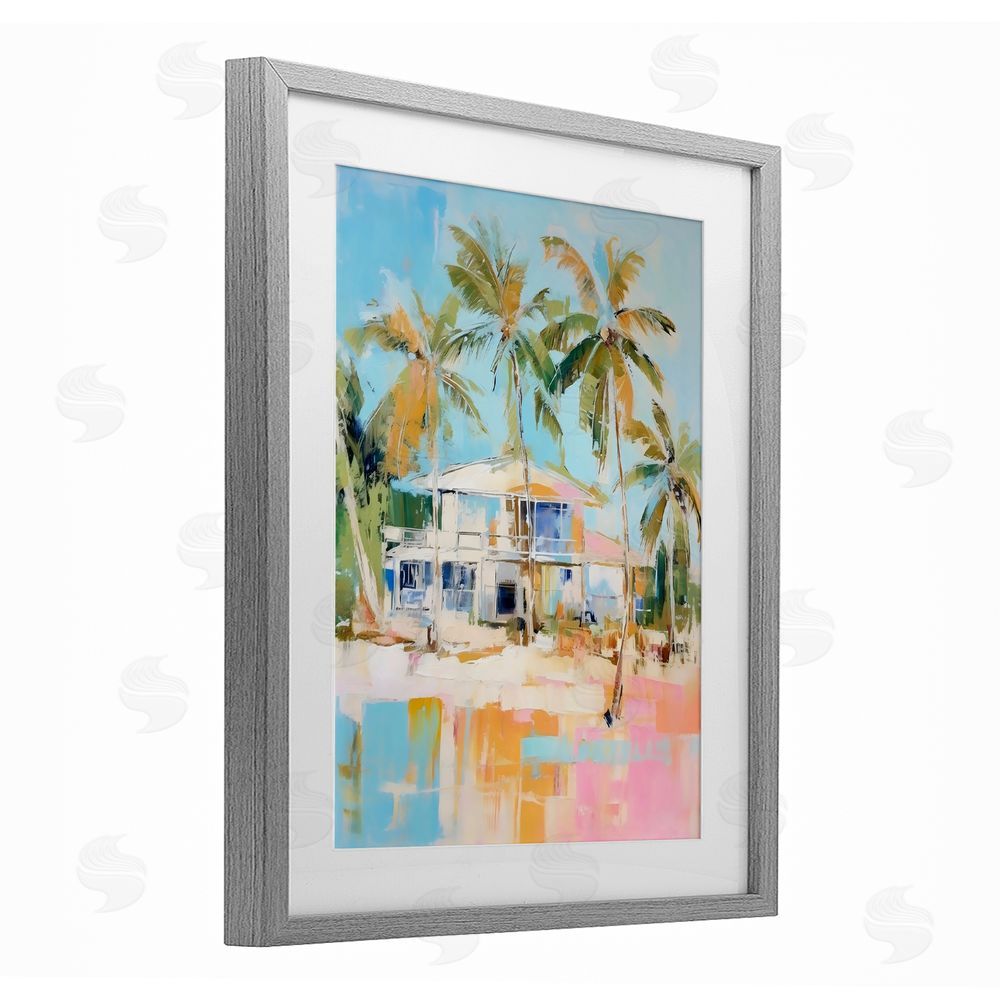 LSR Design Studio Abstract Tropical Bungalow Gray Framed Print Under Glass Art