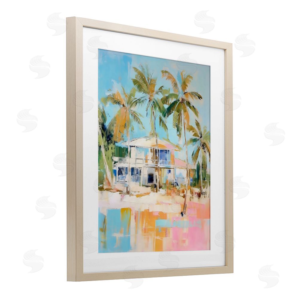 LSR Design Studio Abstract Tropical Bungalow Birch Framed Print Under Glass Art