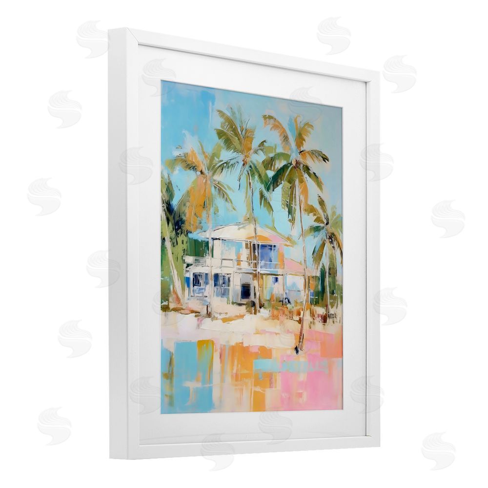 LSR Design Studio Abstract Tropical Bungalow White Framed Print Under Glass Art