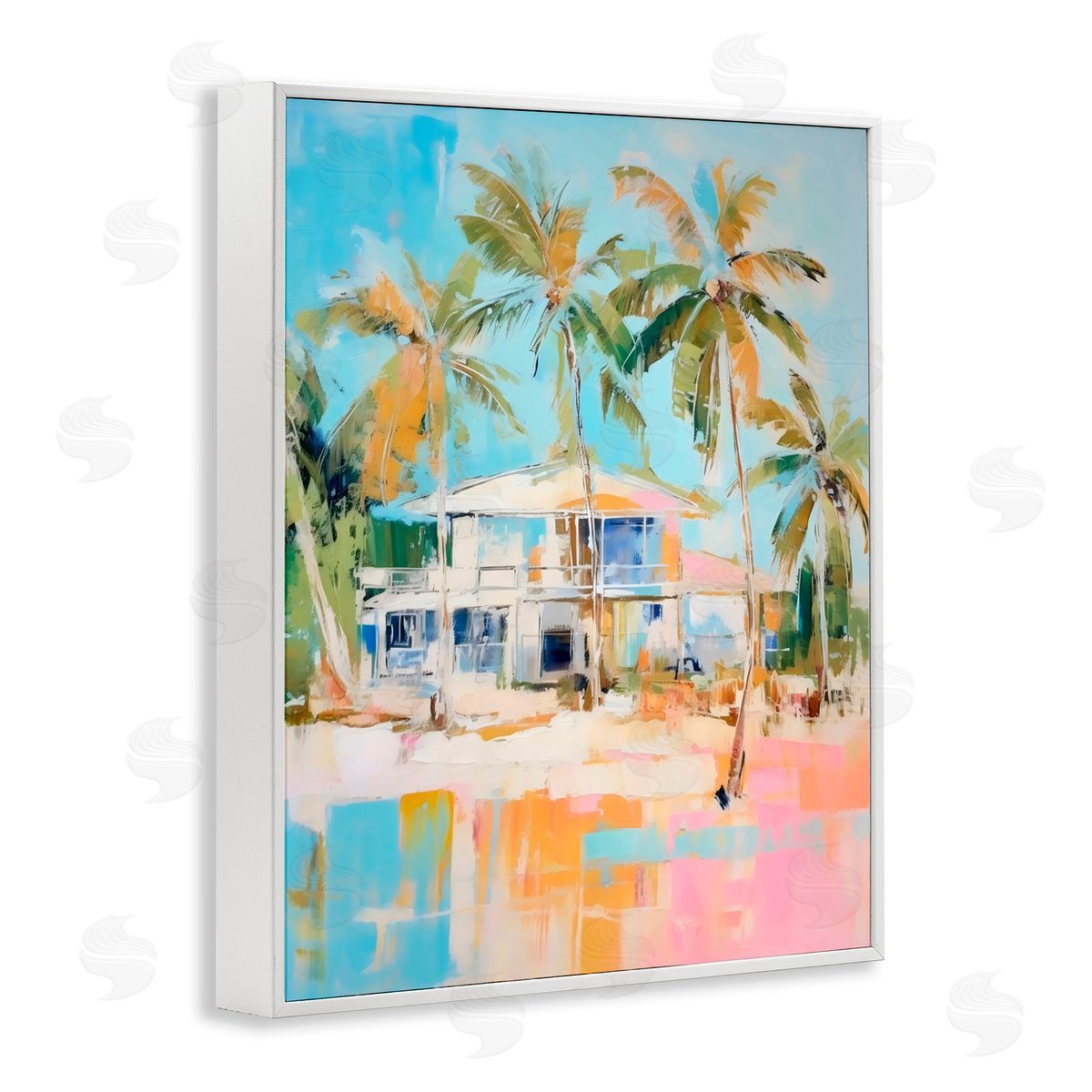 LSR Design Studio Abstract Tropical Bungalow White Frame Giclee Art Print
