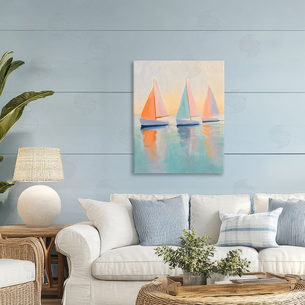 LSR Design Studio Pastel Sailboat Trio Printed Wall Art in Room