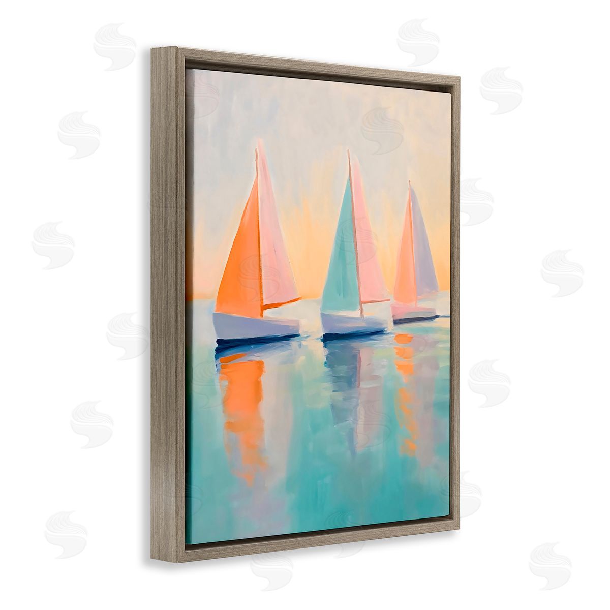 LSR Design Studio Pastel Sailboat Trio Brown Floating Frame Canvas Art Print