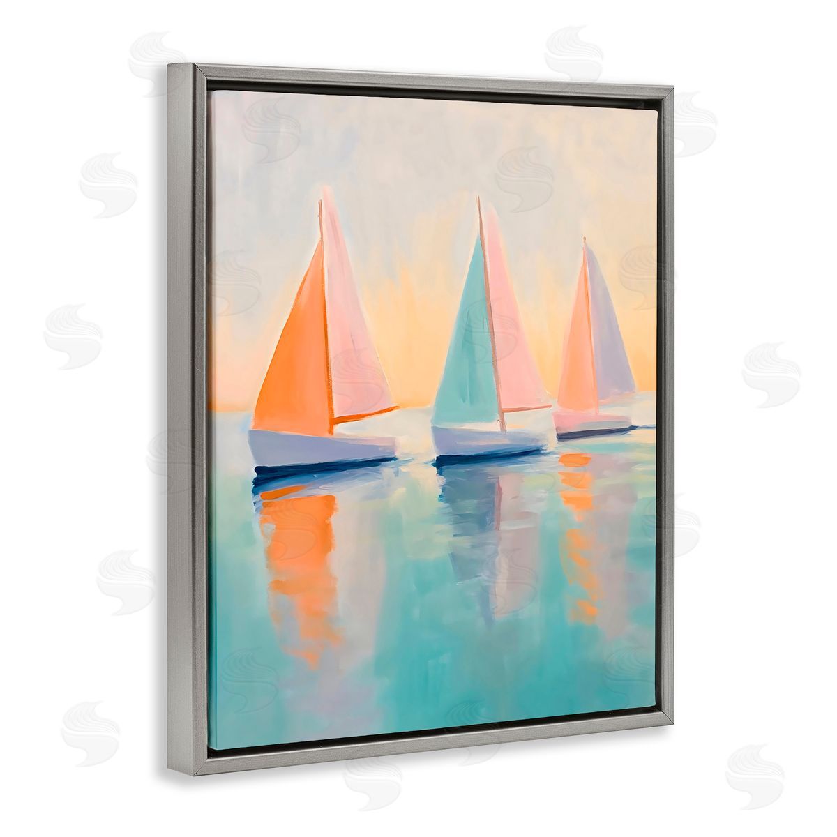LSR Design Studio Pastel Sailboat Trio Gray Floating Frame Canvas Art Print