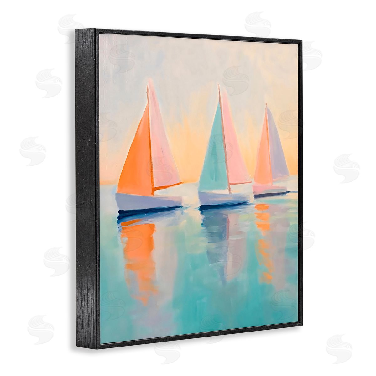 LSR Design Studio Pastel Sailboat Trio Black Framed Giclee Art Print
