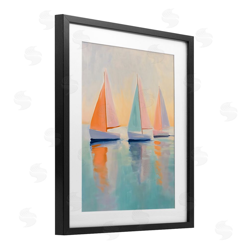 LSR Design Studio Pastel Sailboat Trio Black Framed Print Under Glass Art