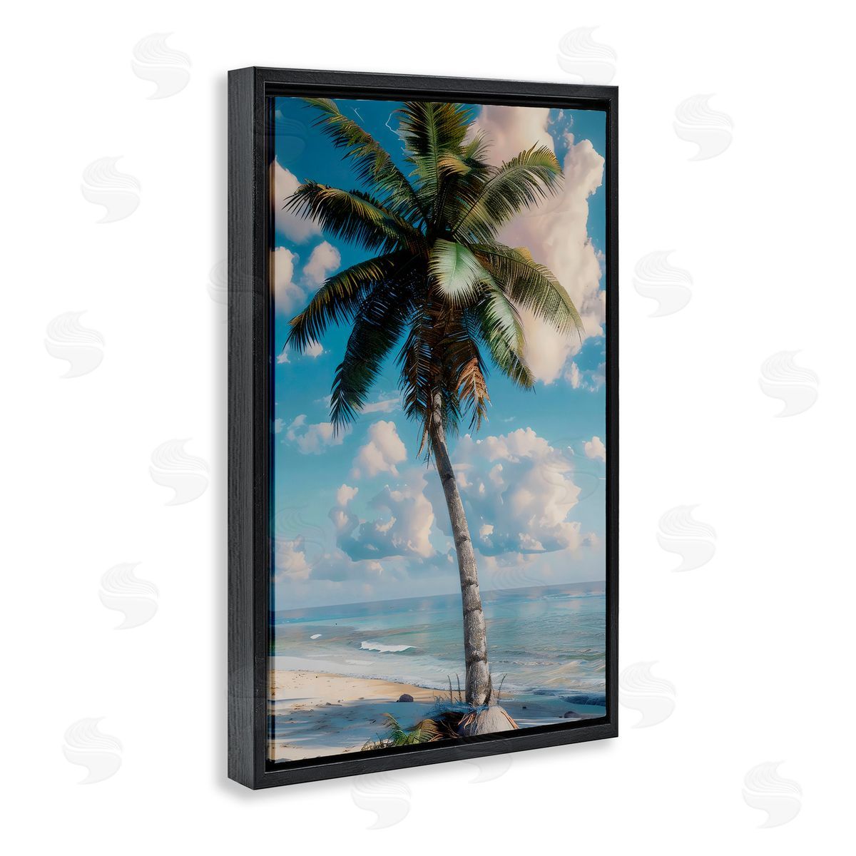 LSR Design Studio Green Palm Relaxation Black Floating Frame Canvas Wall Art Print