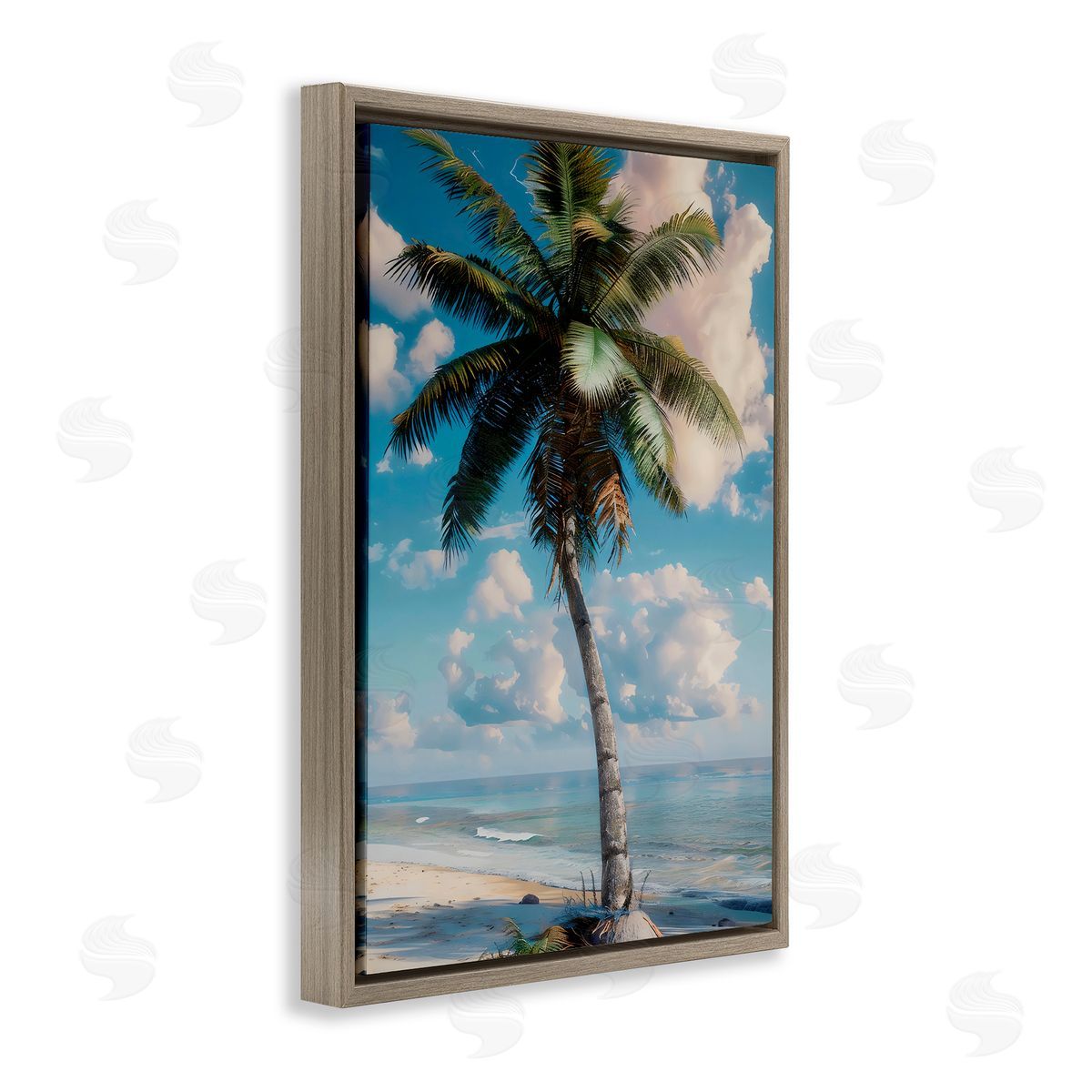 LSR Design Studio Green Palm Relaxation Brown Floating Frame Canvas Art Print