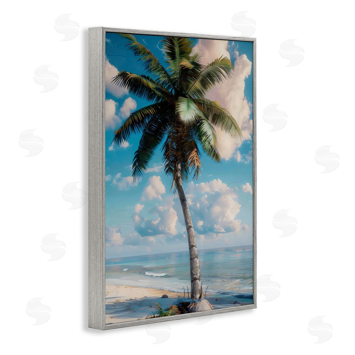 LSR Design Studio Green Palm Relaxation Gray Framed Giclee Art Print